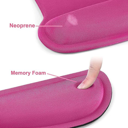 MOSISO Wrist Rest Support for Mouse Pad & Keyboard Set, Ergonomic Mousepad Non-Slip Base Home/Office Pain Relief & Easy Typing Cushion with Neoprene Cloth & Raised Memory Foam, Rose Red