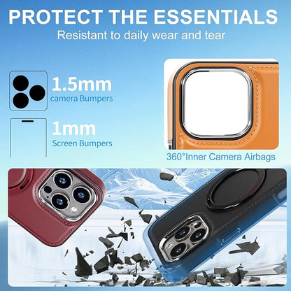 Leather Case, Suitable for iPhone 16 Case, Invisible Magnetic Design, Equipped with a Lanyard and Foldable Stand, Black, Yellow and red (Black, iPhone 16)
