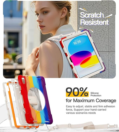 BRAECN for iPad (A16) 11th/10th Generation case 11/10.9 inch 2025/2022 Heavy Duty Shockproof Protective with Pencil Holder Screen Protector 360°Rotating Stand Handle & Shoulder Strap Full Body Cover