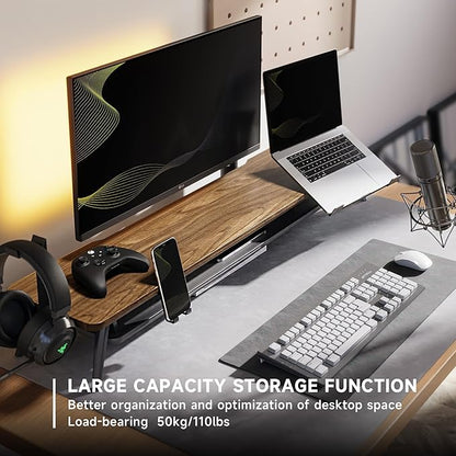 Fenge Dual Monitor Stand, Monitor Riser for 2 Monitors with Adjustable Laptop Riser , 42.5 Inch Desk Shelf for Top of Desk with Phone Holder& Headphone Stand