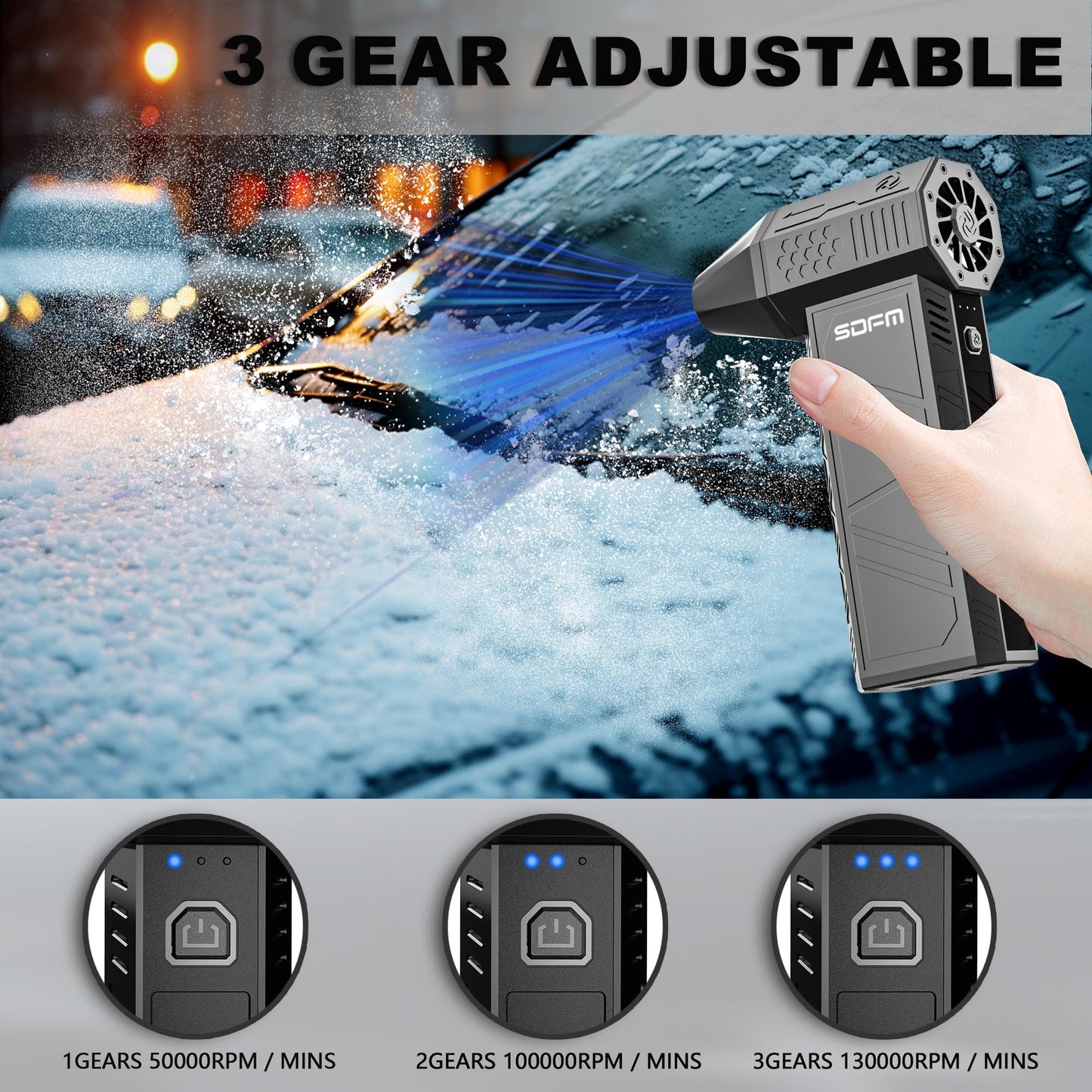 SDFM Compressed Air Duster - 3-Gear Adjustable Rechargeable Air Duster