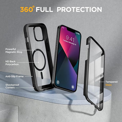 Miracase Magnetic Case for iPhone 13 Mini 5.4 Inch,with MagSafe,Built in Screen Protector,Full Body Protection(Black)