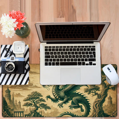 NITAHHHY Vintage-Style Dragon Gaming Mouse Pad 3mm Thick Stitched Edge Waterproof Non-Slip Large Computer Keyboard Mouse Mat,Suitable for Office Entertainment Decorative Desk Pad 35.4 x 15.7 Inches