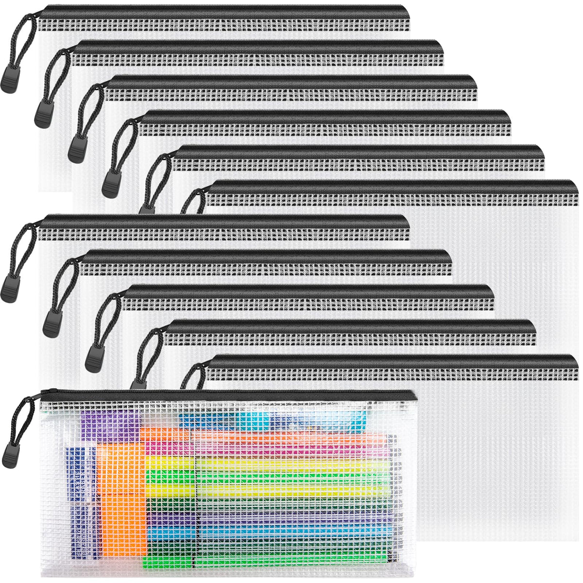Umriox 12 Pack B4 Black Mesh Zipper Bags, File Organizer Pouch for Storage