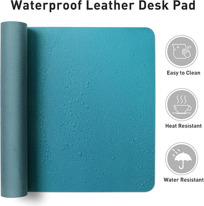 Aothia Leather Desk Pad Protector, Mouse Pad, Office Desk Mat, Non-Slip PU Leather Desk Blotter, Laptop Desk Pad, Waterproof Desk Writing Pad for Office and Home (Turquoise,23.6" x 13.7")