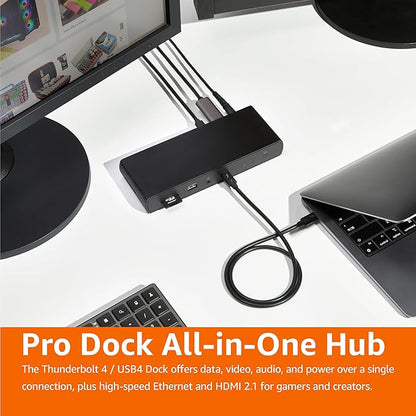 Amazon Basics Thunderbolt4/USB4 Pro Docking Station,2xTBT4,1xHDMI2.1,3xUSB A 3.1,RJ45,Dual Display, Black, 7.86 x 2.95 x 1.23 inches