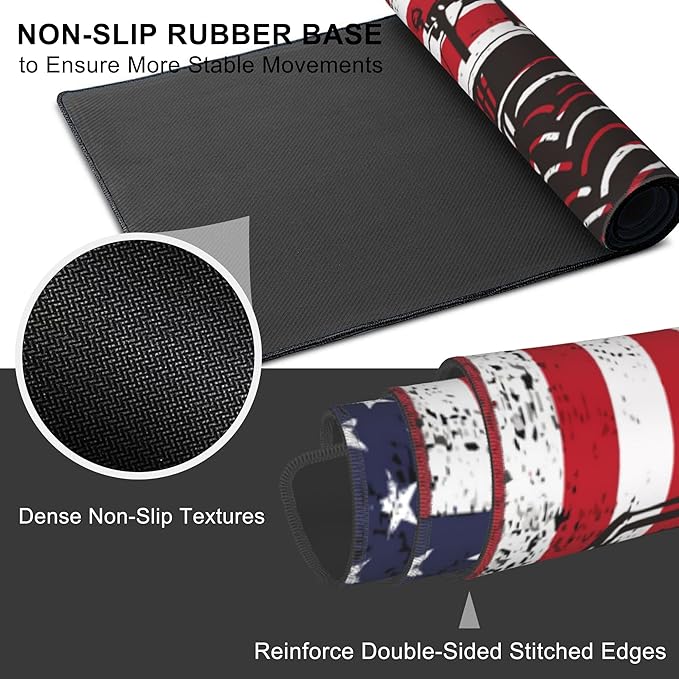 Mouse Pad, Large Vintage USA Flag with Tractor Desk Mat, Extended Non-Slip Gaming Keyboard Mousepad Desk Pad, Thick Stitched Edges Waterproof Mouse Mat 31.5"x15.7" (Retro American Flag)