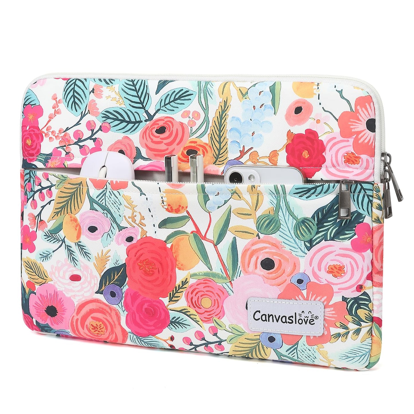 Canvaslove Floral Pattern Laptop Sleeve Case Cover with Pocket for MacBook Pro 14 inch and 14 inch-14.4 inch HP, Lenovo, Dell, ASUS, Acer Notebook Computer