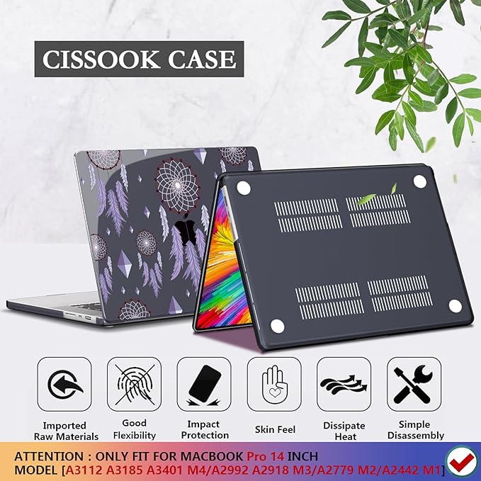 CISSOOK Compatible with MacBook Pro 14 inch 2024 2023 2022 2021 Release M4 M3 M2 M1 Chip A3112 A3185 A3401 A2918 A2992 A2779 A2442 Model, Hard Shell Case with Keyboard Cover&Screen Protector, Pink Bow