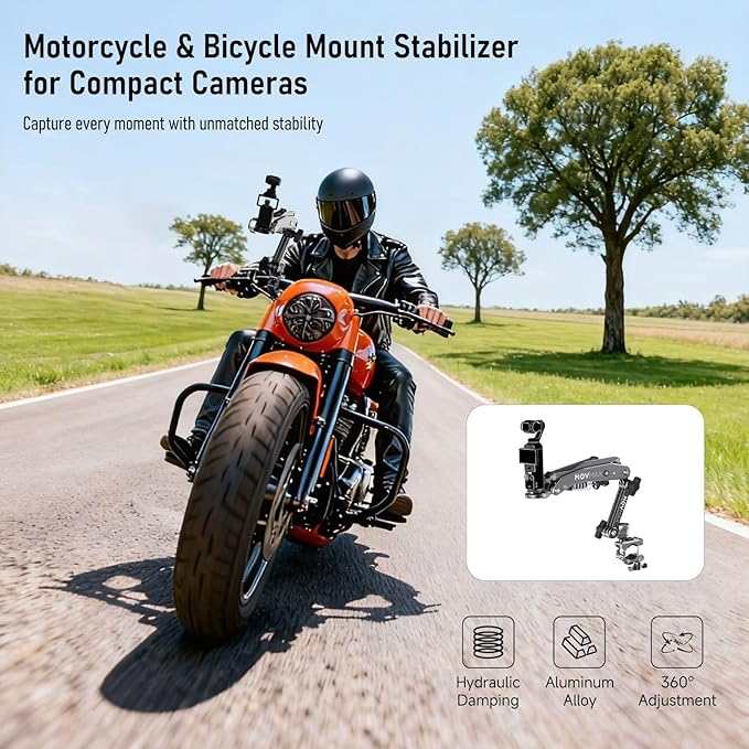 MOVMAX Blade Arm Bike Motorcycle Handlebar Mount Stabilizer, Camera Clamp Mount Shock Absorber for DJI Osmo Pocket 3, Insta 360, GoPro Hero Cameras w Ball Head, Pocket 3 Accessories