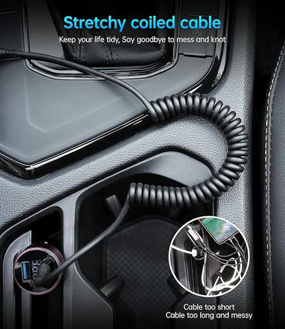 PRAKIE Coiled USB C Cable Fast Charging for Car 3FT/5FT, USB A to USB C Cable, Type C Charge Cord USB-C Charging Cable Compatible with iPhone 16/15/Samsung Galaxy S20 and More USB C Devices-Black