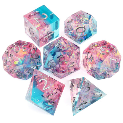 Haxtec Sharp Edge DND Dice Set, Sparkling Resin Polyhedral RPG Dice