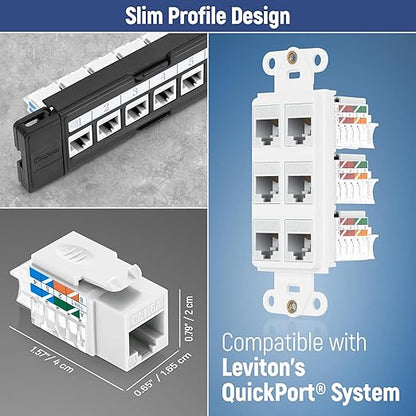 Everest 45° Angled RJ45 Cat6A Keystone Jacks 50-Pack in White - Slim Profile Female RJ45 Connectors - Cat 6A Keystone Jack - Compatible with 45° Angled Speed Termination Tool - 45Term (B0BL3GS7ZY)