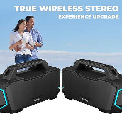Bluetooth Speaker,Musibaby M1 Portable Bluetooth Speakers:Loud Stereo Sound with Subwoofer,Deep Bass,IPX6 Waterproof,Wireless Speaker with BT5.3,Dual Pairing,20H+ Playtime for Outdoor,Beach(Blk)
