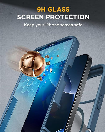 Miracase Magnetic for iPhone 16 Pro Case Full-Body Phone with Built-in Glass Screen Protector, [Compatible with MagSafe] Military Drop Proof 16 Pro Cover Bumper 6.3 inch, Blue