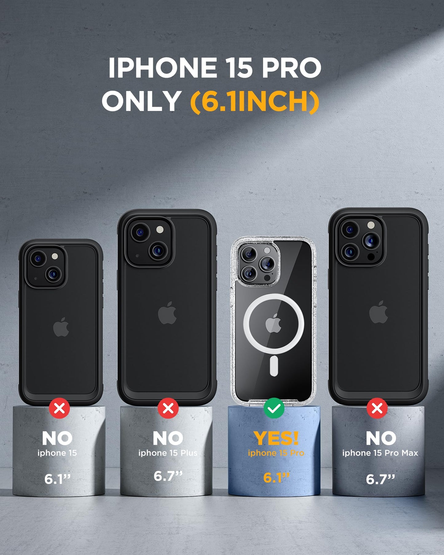 Miracase Magnetic for iPhone 15 Pro Case [Compatible with MagSafe] Full-Body Phone case with Built-in Glass Screen Protector& Camera Protector, Military Drop Proof 15 Pro Cover, Magnetic Clear Glitter