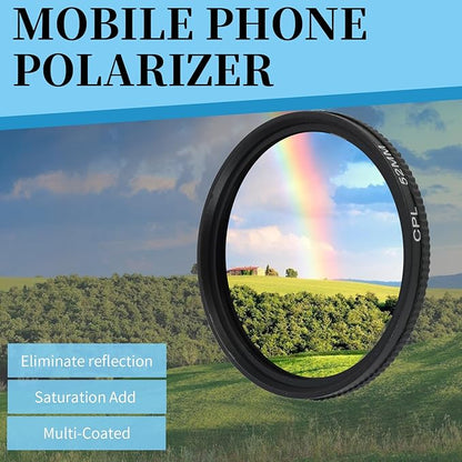 52mm CPL Filter for Phone Camera Clip Kit, Universal Phone Polarizing Filter Attachment Compatible with iPhone 16/15 / 14/13 Series, Polarizer to Enhance Vibrant Color and Reduce Glare