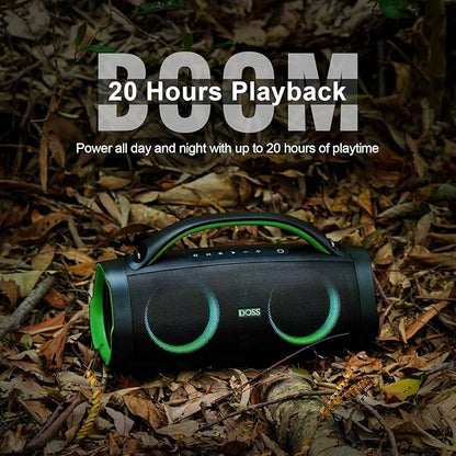 DOSS Extreme Boom Pro Loud Bluetooth Speaker with 100W Stereo Sound, Extra Bass, 20H Playtime, Party-Sync Led Lights, Built-in Power Bank, IPX6 Waterproof for Outdoor, Camping, Pool-Green