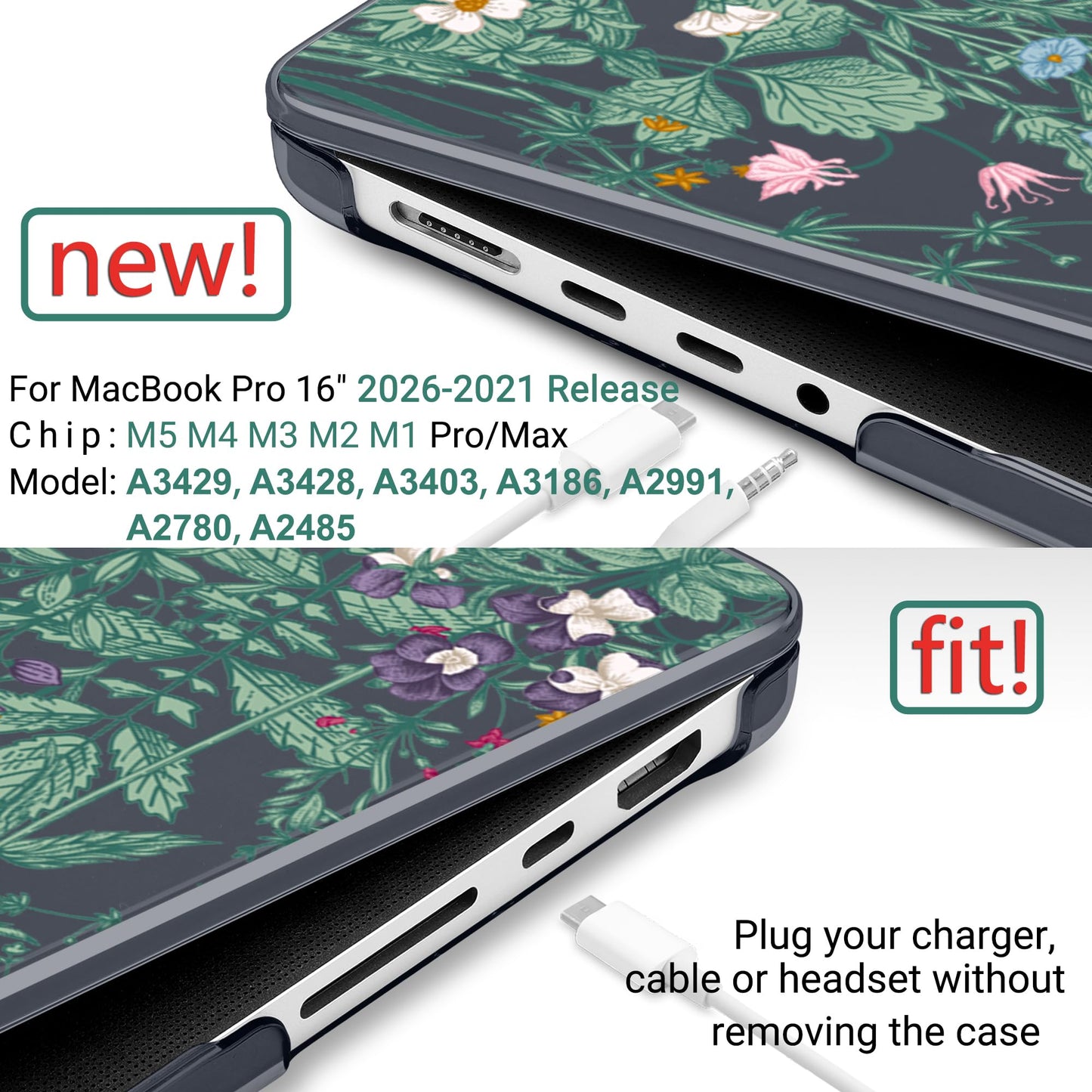 DONGKE Compatible with MacBook Pro 16 Inch Case (2026-2021 Release, M5 M4 M3 M2 M1 Pro/Max Chip), Plastic Hard Shell Cover with Keyboard Cover & Screen Protector for MacBook Pro 16", Garden Florals