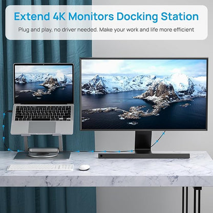 Adjustable Laptop Stand with 360 Rotating Base & USB Docking Station for MacBookPro/Air/Dell/HP/Lenovo, Portable Ergonomic Laptop Riser for Desk with USB Hub 100W PD/4K HDMI/Usb3.0/1000Mbps Ethernet
