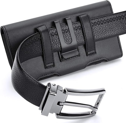 BECPLT for Galaxy S25 Ultra S24 Ultra S23 Ultra S22 Ultra 5G Note 20 Ultra 5G Note 10+ Plus 5G Holster Black Leather Carrying Cell Phone Holder Belt Clip Holster Case Pouch for Galaxy A14 5G S21 Ultra