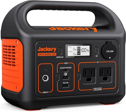 Jackery Portable Power Station Explorer 300, 292Wh Backup LiFePO4 Battery, Solar Generator for Outdoors Camping Travel Hunting Blackout (Solar Panel Optional)