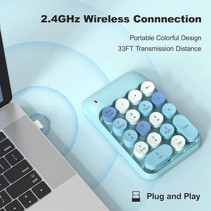 MOFII Wireless Number Pads - Blue Numeric Keypad 18 Keys USB 2.4G Round Keycap Colorful Extensions Keypads, Financial Accounting Portable Numpad 10 Key for Laptop/PC/Notebook/Surface Pro