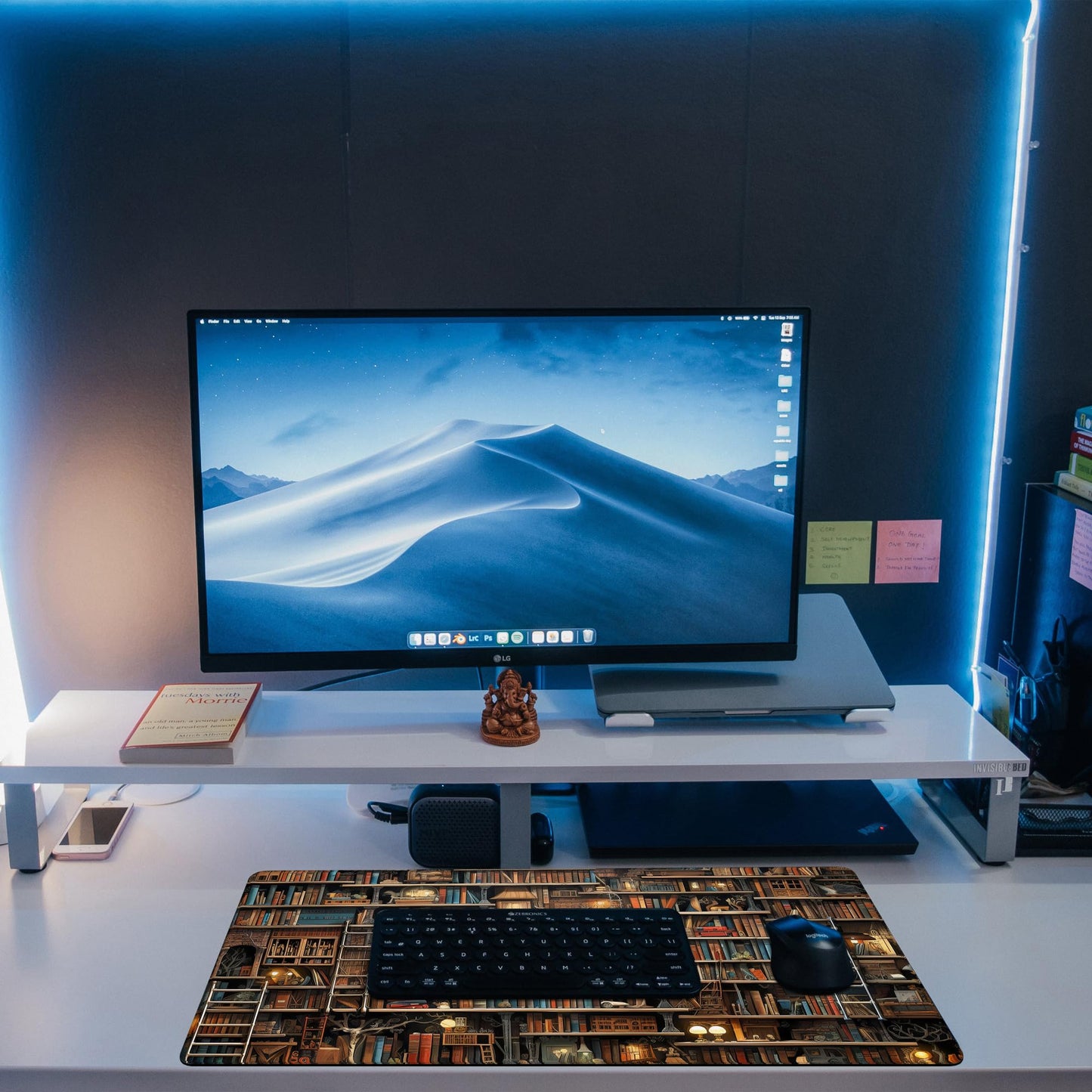 KOAIWPAE Desk Pad, Fantasy Shelves Desk Mat, Shelves Full of Books Large Gaming Mouse Pad for Desk, 31.5"x15.7" Extended Big Computer Keyboard Mouse Pad with Non-Slip Base and Stitched Edge