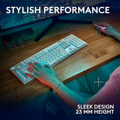 Logitech G915 X Lightspeed Wireless Mechanical Gaming Keyboard, Double-Shot PBT Keycaps, Fully Programmable Keys, RGB Backlit Mac/PC Gaming Keyboards, Aluminum Finish, GL Tactile Switches, White