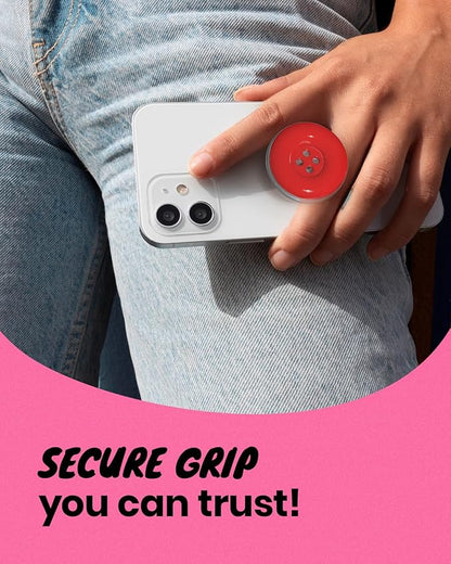 Solid Color Button Phone Grip – Minimalist Design, Durable and Lightweight, Grip and Stand for Smartphones (Red, Adhesive Type)