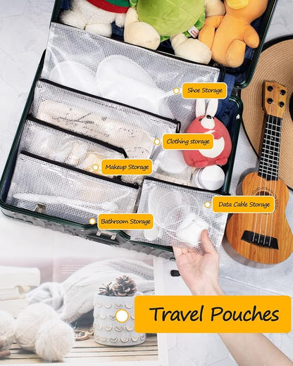 SUNEE Multisize Plastic Zipper Pouches (Black, 18 Packs), Water-Resistant Zip Bag for School Office Supplies, Puzzles & Games Organizing Storage