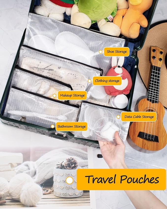 SUNEE Mesh Zipper Pouch 6x9 in (Black, 30 Packs), Mesh Bags with Zipper for School Office Supplies, Puzzles & Games, Travel Accessories, Waterproof Zipper Pouches for Organizing