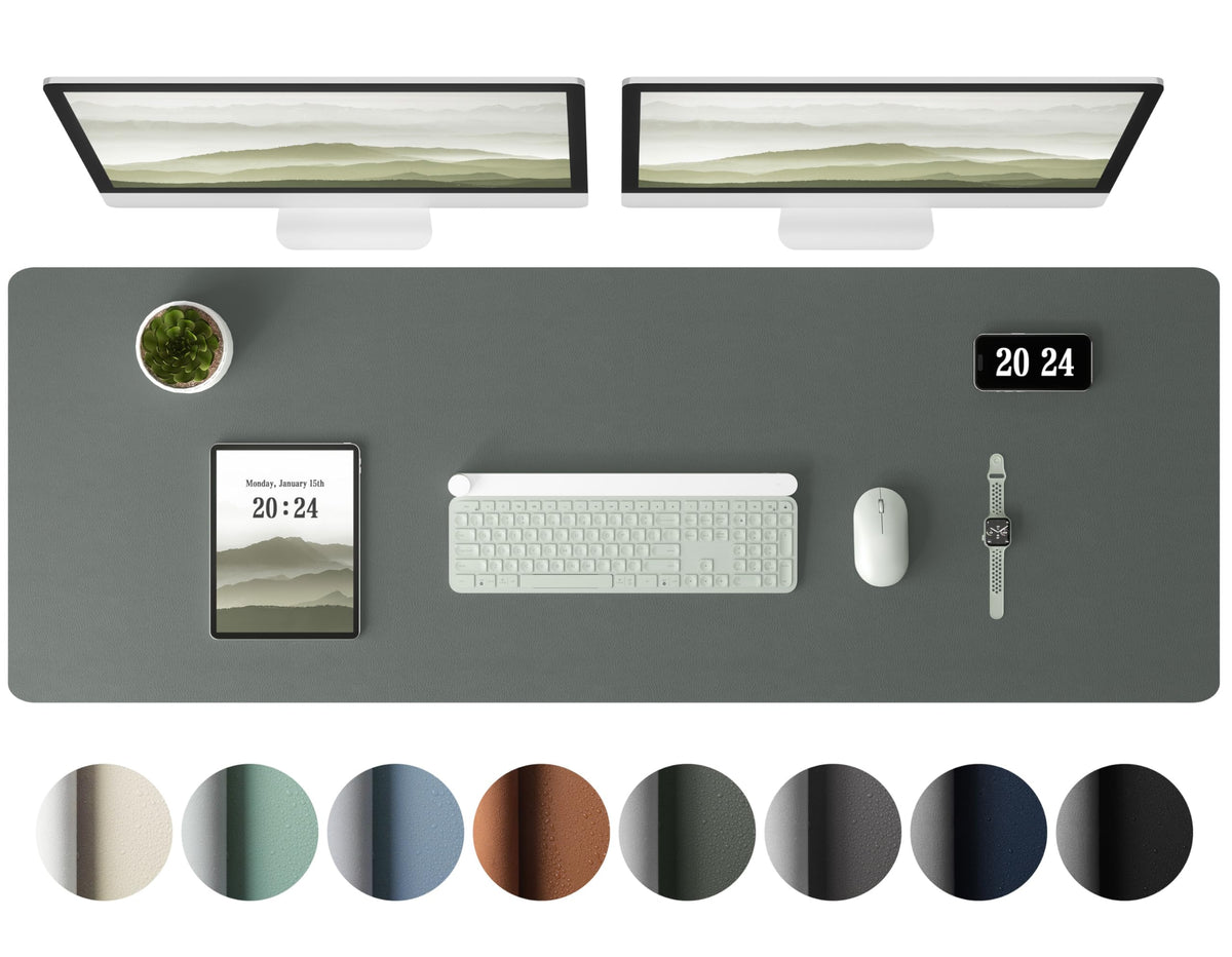 Aothia Leather Desk Pad Protector, Office Desk Mat, Large Mouse Pad, Laptop Desk Pad, Non-Slip PU Leather Desk Blotter, Waterproof Desk Writing Pad for Office and Home (Olive Green, 47" x 17")
