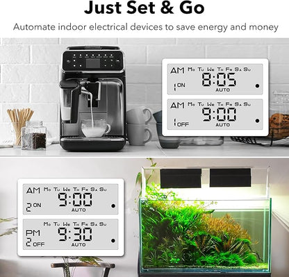 BN-LINK 7 Day Heavy Duty Digital Programmable Timer, 120V, 60Hz, Dual Outlet, Indoor, for Lamp Light Fan Security ETL Listed