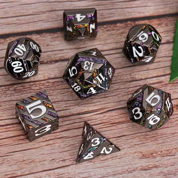 Maywin Inlay Metal Dice Set 7pcs – Heavy Zinc Alloy DND & RPG Dice for Tabletop Games