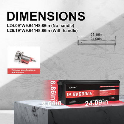 12V 600Ah LiFePO4 Lithium Battery Built-in 200A BMS 10000+ Deep Cycle 7200Wh Deep Cycle Lithium Iron Phosphate Battery Perfect for RV, Solar System, Off Grid, Home Energy Storage
