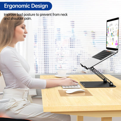 BESIGN LS10 Laptop Stand for Desk, Ergonomic Adjustable Notebook Tablet Stand, Foldable Laptop Riser, Portable Desktop Book Stands, Computer Holder Compatible with 10-14" Laptops, Black