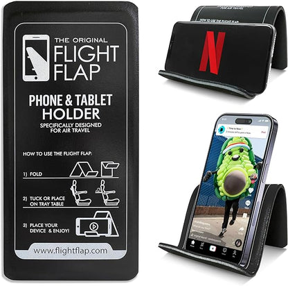 Airplane Phone Holder, Flexible Cell Phone Holder, Folding Cellphone Stand for Desk, Bed, Office, Treadmill - Airplane Accessories Long Flight Travel - Plane Essentials (Original Black)