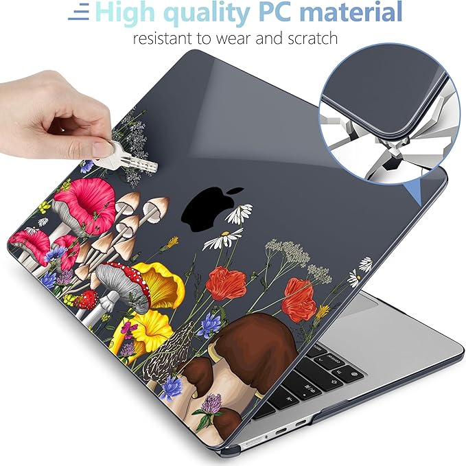 MEEgoodo Case for MacBook Air M4/M3/M2 13.6 inch 2025 2024 2022, Fit Model A3240 A3113 A2681, Compatible with MacBook Air 13 inch, Laptop Hard Shell Case with Keyboard Cover, Forest of Mushrooms