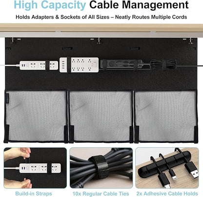 No Drill Under Desk Cable Management and Privacy Panel 2 in 1 | Modesty Panel with Cord Organizer |Felt Standing Desk Back Skirt for Office,Home(47.2")