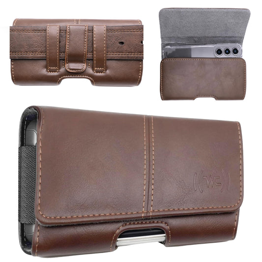 Leather Phone Holster for Men, Belt Holder for iPhone, Brown, Medium