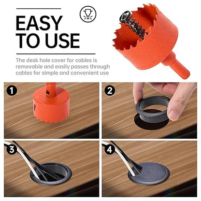 12 Pcs Desk Grommet 2 inch(50mm), Desk Hole Grommet, Cable Grommet, Desk Hole Cover, Desk Cord Hole Cover, Desk Cable Hole Cover with Hole Saw, Desk Wire Hole Insert, Furniture Hole Cover(Black)