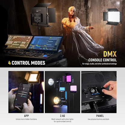NEEWER 150W Bi Color LED Panel Video Light Kit, 1440 LEDs 49500Lux@0.5m 2500K-8500K CRI96+/TLCI97+ 0-100% Dimming APP/2.4G/Panel/DMX Control for Pro Studio Photography Recording Stage Lighting, AP150B