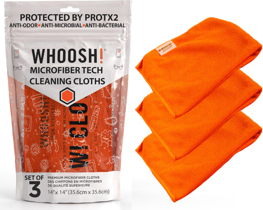 WHOOSH! Microfiber Glasses & Screen Cleaning Cloth, 3 Pack, 14x14, Orange