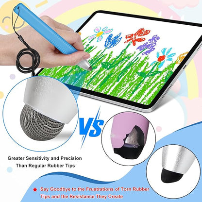 2pcs Kid-Friendly Stylus Pens for Touch Screens, Tablet Stylus Pen with Spring Cord Universal Touch Screen Capacitive Crayon Stylus Blue Yellow