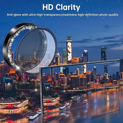 For Samsung Galaxy S23 Ultra Camera Lens Protector, Individual Lens Protector, Ultra HD 9H Tempered Glass Screen Protective Cover, Anti-scratch, Military Grade Drop Protection 2 Set. (Glitter Black, S23 Ultra)