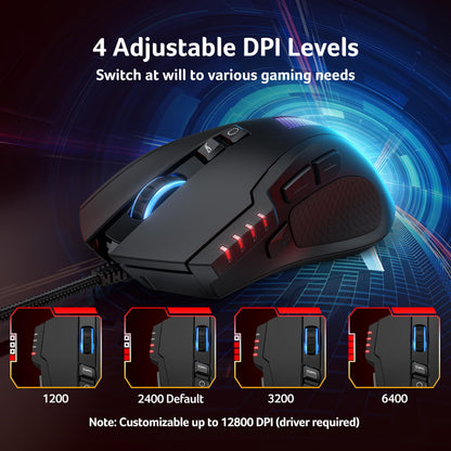 Acer Wired Gaming Mouse, 12,800 DPI RGB Ergonomic Computer Mouse for PC
