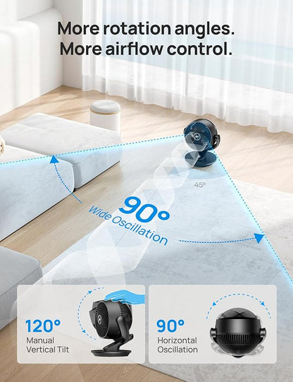 Dreo Fan for Bedroom, 13-Inch Oscillating Table Air Circulator Fan for Whole Room, 120° Tilt Adjustment, 28dB Ultra-Quiet, 70ft Powerful Airflow, 4 Speeds Desk Fans with Remote for Home, Office