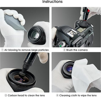 VSGO 4-in-1 Camera Cleaning Kit for Canon, Nikon, Sony DSLR Cameras, Air Blower, Lens Brush Pen, Microfiber Cloths (VS-A13E)