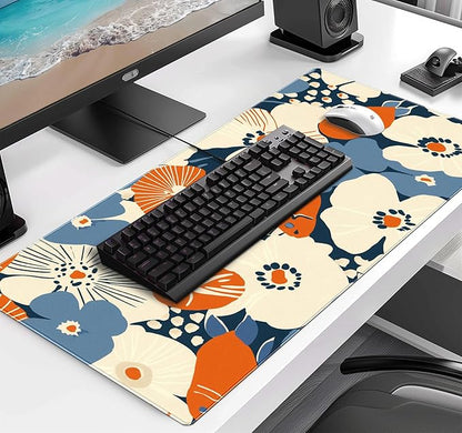Cute Anime Flower Mouse Pad, Women's Office Desk Accessory Decoration, Expanded Mouse Pad 35.4 x 15.7 x 0.12 Inch Sewn Edge Non Slip Rubber Base